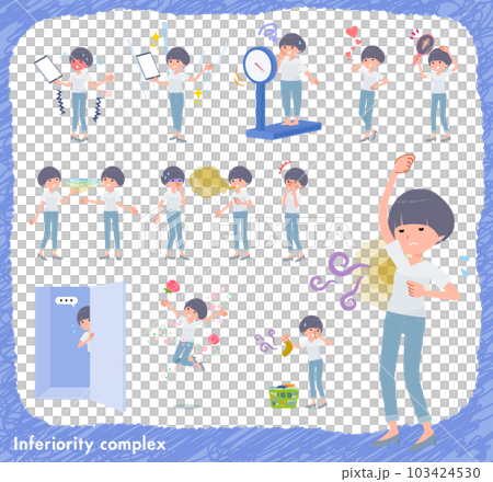 劣等感に関するTシャツマッシュヘア女性のセット 103424530