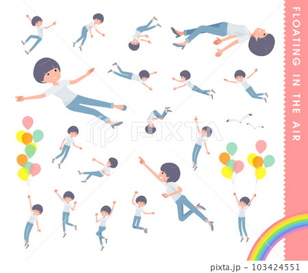 空中に浮かぶTシャツマッシュヘア女性のセット 空中に浮かぶTシャツマッシュヘア女性のセット 103424551