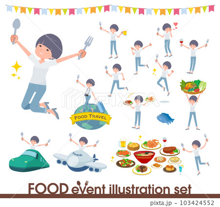 食のイベントに関するTシャツマッシュヘア女性のセット 103424552