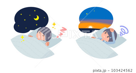 安眠・不眠のTシャツマッシュヘア女性のセット 103424562