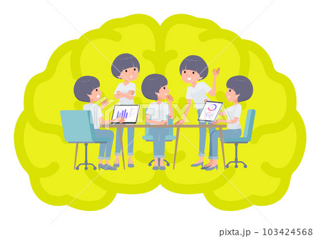 脳内会議をするTシャツマッシュヘア女性のセット 脳内会議をするTシャツマッシュヘア女性のセット 103424568