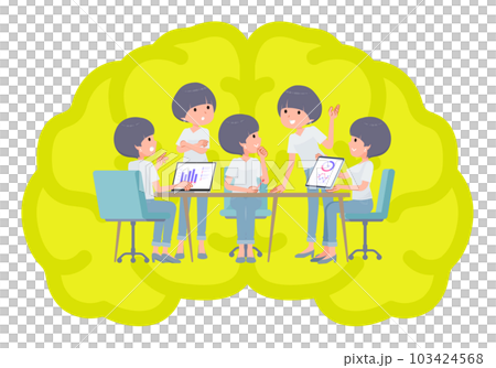 脳内会議をするTシャツマッシュヘア女性のセット 脳内会議をするTシャツマッシュヘア女性のセット 103424568