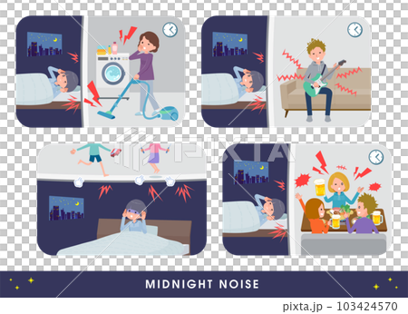 隣人の騒音に苦しむTシャツマッシュヘア女性のセット 隣人の騒音に苦しむTシャツマッシュヘア女性のセット 103424570