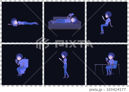 A set of T-shirt mash hair women who use smartphones in the dark A set of T-shirt mash hair women who use smartphones in the dark 103424577