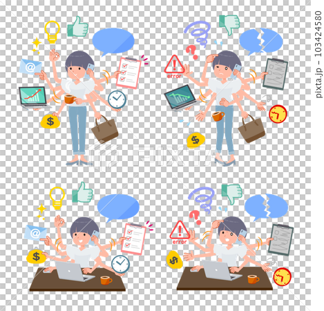 在辦公室一心多用的 T 卹混搭頭髮女性套裝 103424580