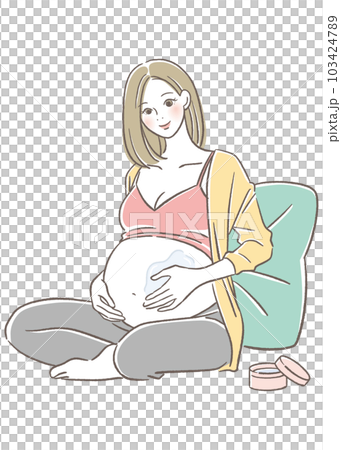 お腹にクリームを塗る妊婦 103424789