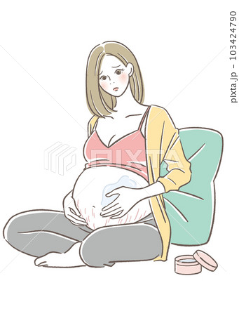 妊娠線が出来てお腹にクリームを塗る妊婦 妊娠線が出来てお腹にクリームを塗る妊婦 103424790