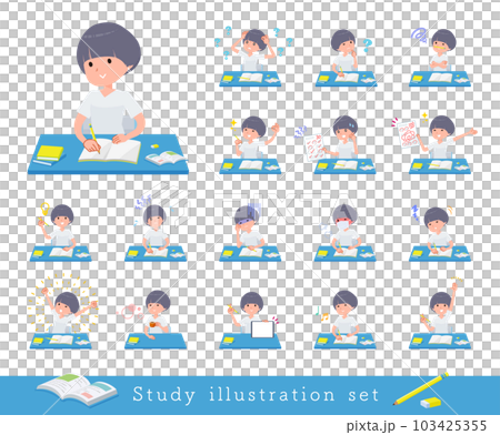 一套關於學習的 t 卹混搭頭髮女人 103425355