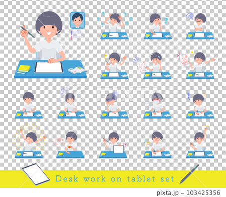 一組在平板設備上學習的 T 卹混搭頭髮女性 103425356