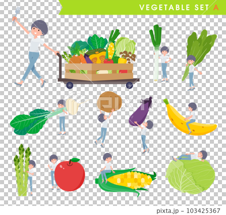 Set of vegetables and t-shirt mash hair woman. Type A 103425367