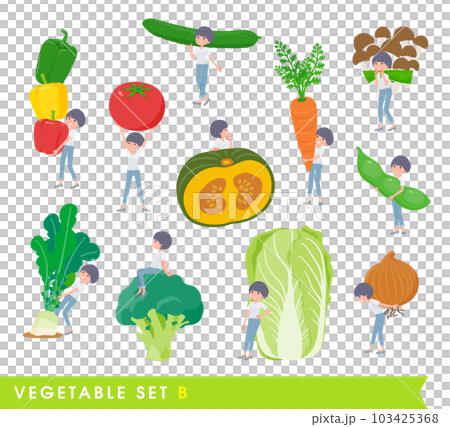 野菜とTシャツマッシュヘア女性のセット。Bタイプ 野菜とTシャツマッシュヘア女性のセット。Bタイプ 103425368