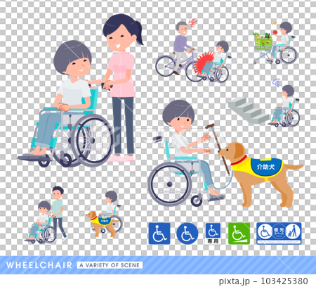 Set of T-shirt mash hair woman riding a wheelchair 103425380