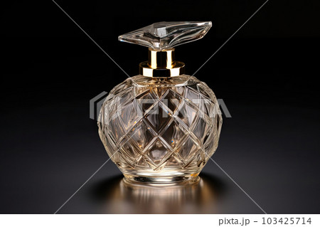 Bottle of luxury perfume on black background with reflections 103425714
