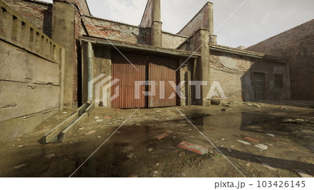 Old abandoned industrial street view with brick facades Old abandoned industrial street view with brick facades 103426145