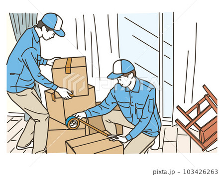 複数の作業員達が荷物を梱包するイメージ 103426263