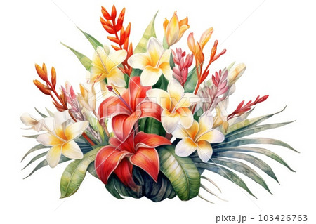 Tropical Paradise Bouquet watercolor composition. Tropical Paradise Bouquet watercolor composition. 103426763