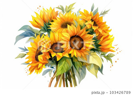 Sunny Sunflower Bouquet watercolor illustration. Sunny Sunflower Bouquet watercolor illustration. 103426789