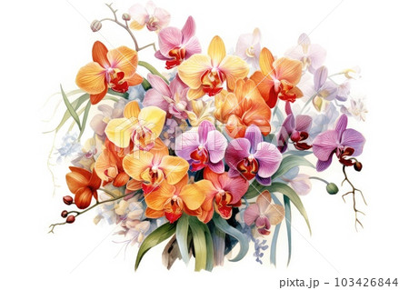 Orchid Bouquet detailed watercolor painting. Orchid Bouquet detailed watercolor painting. 103426844