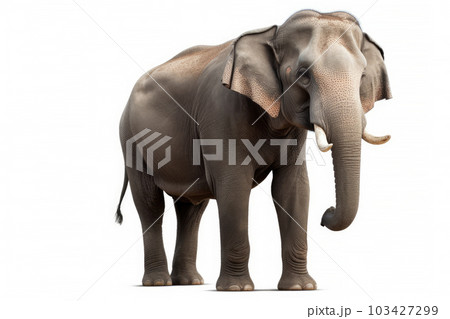 Large adult Elephant isolated on white background, Animal wildlife habitat in the nature forest, beautiful of life, massive body part, largest mammal, with Generative AI. Large adult Elephant isolated on white background, Animal wildlife habitat in the nature forest, beautiful of life, massive body part, largest mammal, with Generative AI. 103427299
