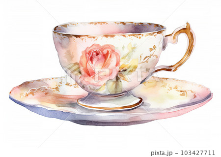 Watercolor set of Tea or coffee cups isolated on white background, Homemade mug for collection, Afternoon tea catering party, clipart of cup style, with Generative Ai. 103427711
