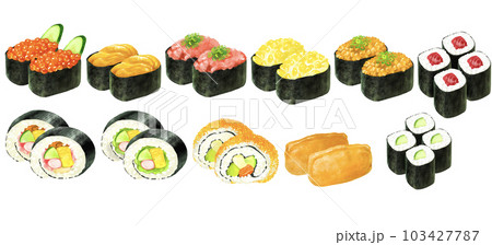 寿司のイラストセット　軍艦　巻き寿司 103427787