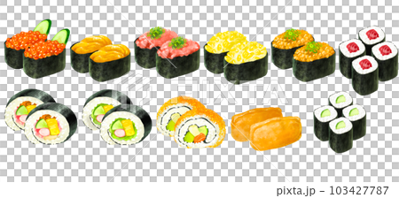 寿司のイラストセット　軍艦　巻き寿司 103427787