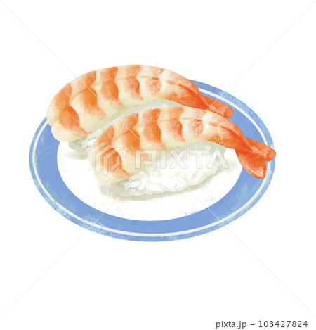 お皿に乗った寿司のイラスト　えび 103427824