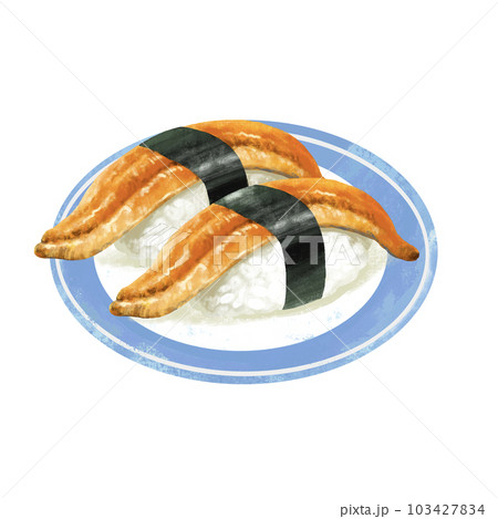 お皿に乗った寿司のイラスト　穴子 103427834