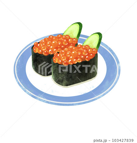 お皿に乗った寿司のイラスト 軍艦 いくらのイラスト素材 [103427839
