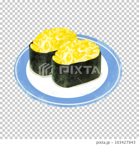 Illustration of sushi on a plate Gunkan corn 103427843