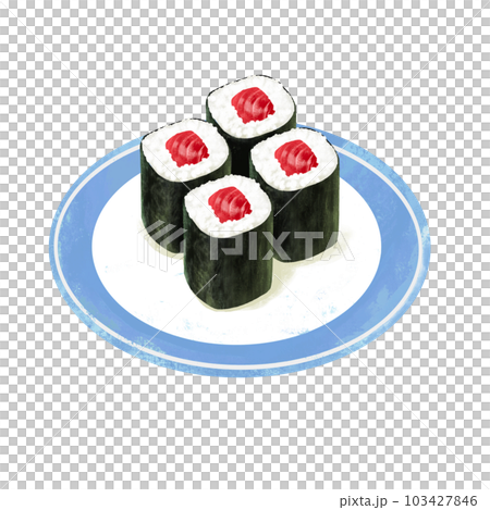 お皿に乗った寿司のイラスト　鉄火巻 103427846