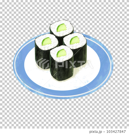 Illustration of sushi on a plate Kappamaki - Stock Illustration ...