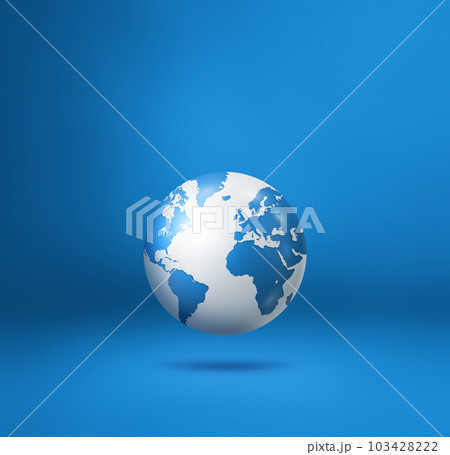 World globe, earth map, isolated on blue. Square background 103428222