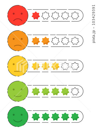 Emoji feedback icon with stars rating.  Customers review vector collection 103429391