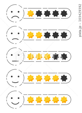 Emoji feedback icon with stars rating.  Customers review vector collection 103429392