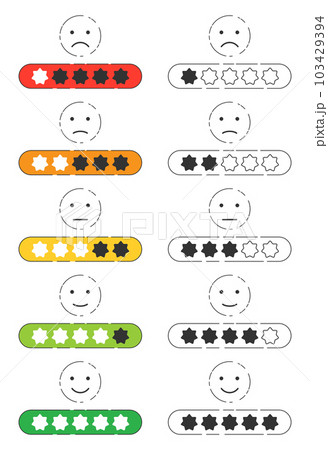 Emoji feedback icon with stars rating.  Customers review vector collection 103429394