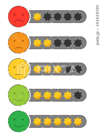Emoji feedback icon with stars rating.  Customers review vector collection 103429395