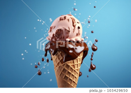 Ice cream cone with caramel. Illustration AI Generative Ice cream cone with caramel. Illustration AI Generative 103429650
