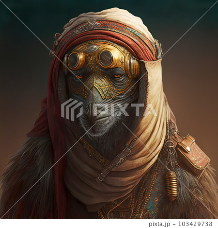 Desert Fighter - Steampunk Anthropomorphic Monkey Portrait 103429738