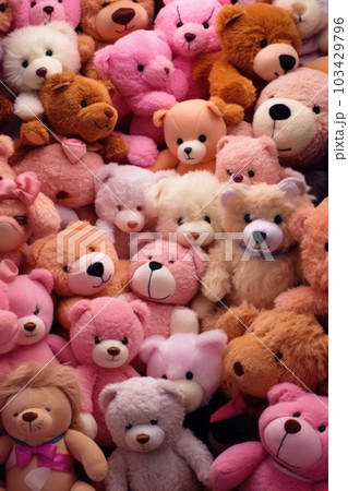 Pile of cute plush teddy bears Illustration AI Generative 103429796