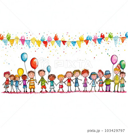 Kids cartoon birthday background. Illustration AI Generative 103429797