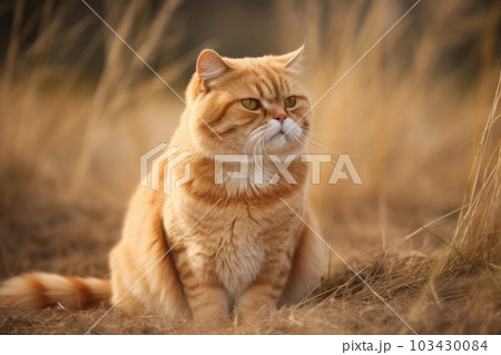 Portrait of a cute cat looking away. Highland fold cat breed. Generative AI 103430084