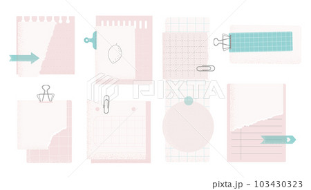 Stickers, note papers, planner doodles vector illustrations collection. Light colors set for diary, notebook. 103430323