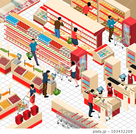 Supermarket Trading Hall Isometric Illustration 103432209