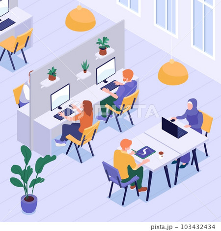 Isometric Freelance Coworking Composition 103432434