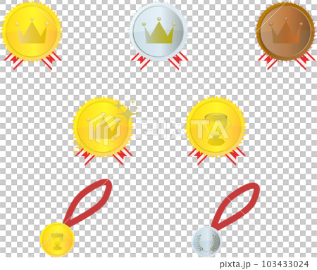 金銀銅のメダル王冠・トロフィーのイラスト 103433024