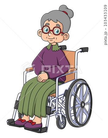 Grandmother sits in a wheelchair on a white background 103433109