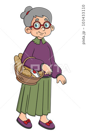 a old woman Carrying a Basket of Assorted Bread 103433110