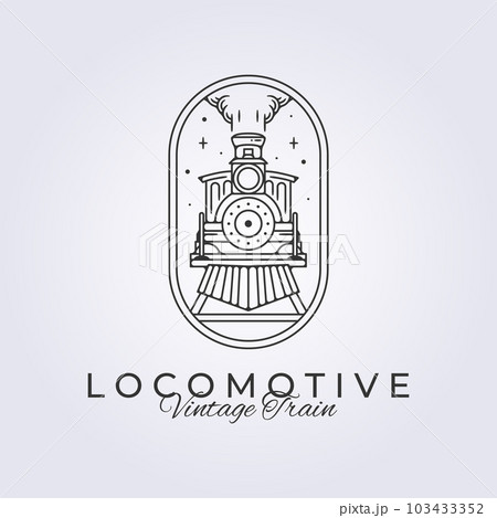 badge of vintage locomotive line art vector logo illustration design template icon retro train in the night 103433352