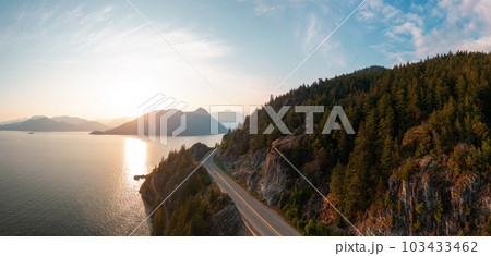 Sea to Sky Highway on Pacific Ocean West Coast. Aerial Panorama. 103433462